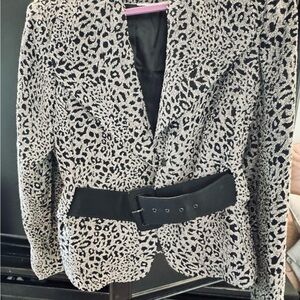 Vintage Calvin Klein Black and White Patterned Belted Jacket